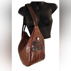 [Mouflon] Rich Brown Vegan Leather Convertible Hobo Style Sling Backpack Bag